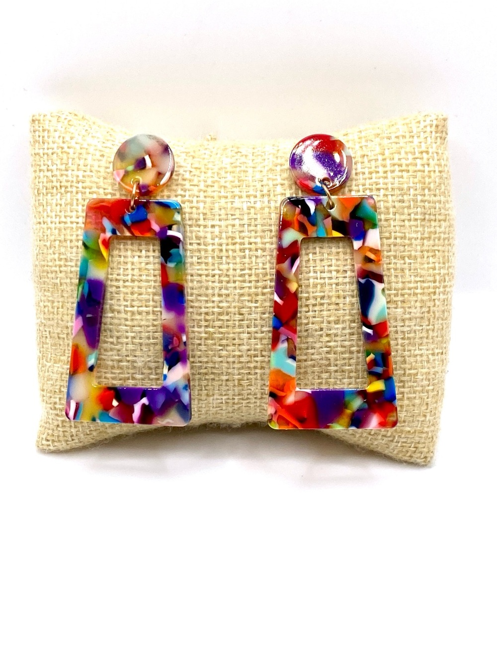 Multicolor Mosaic Acrylic Drop Earrings